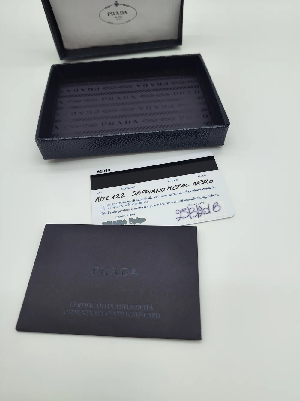 PRADA Saffiano Presentation Box w Authenticity Certificate Cards & Tissue Paper